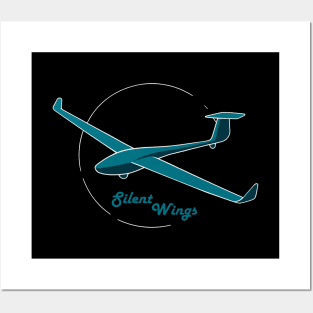 Silent Wings Glider Pilot Sailplane Biplane aerial floating soaring Posters and Art